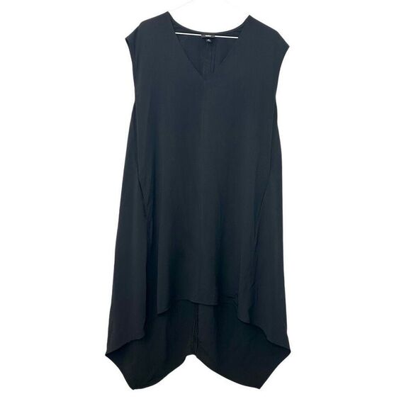 Mossimo V-neck Cap Sleeve Asymmetric Hi-low Hem Shift Mini Dress Black Large - Picture 1 of 4